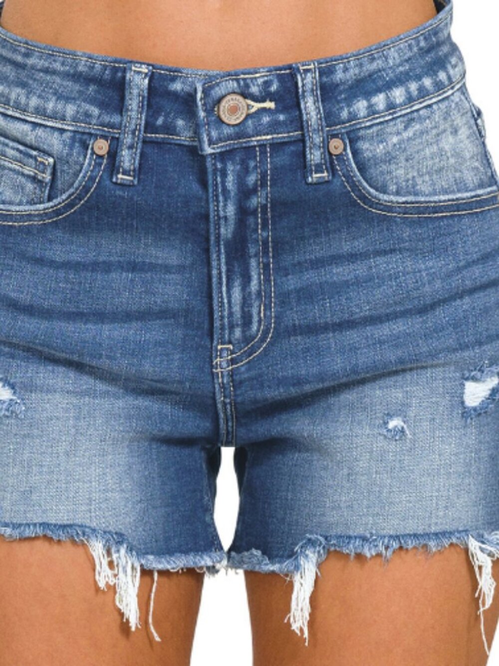 150. NWT Zenana Raw frayed hem cutoff side slit denim shorts